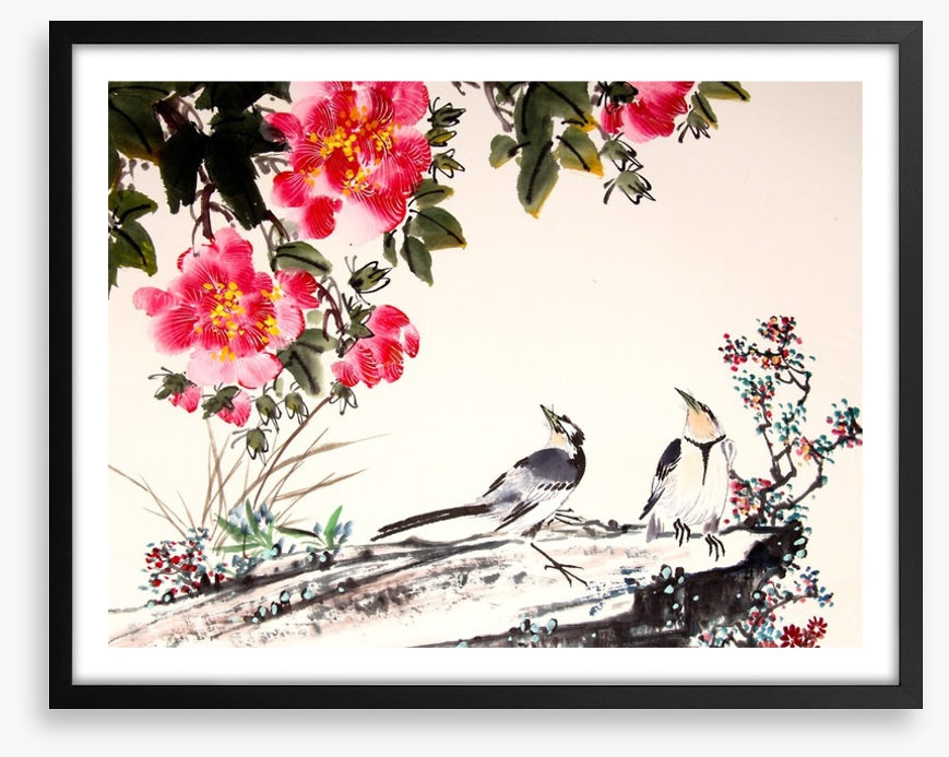 Birds under the blossom
