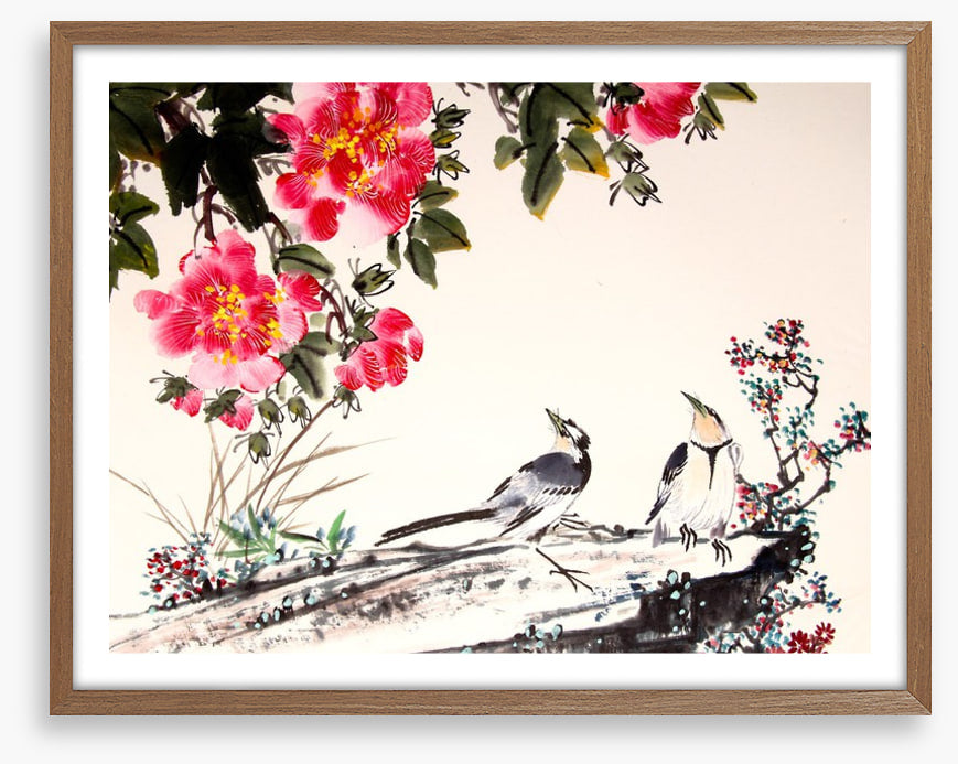 Birds under the blossom