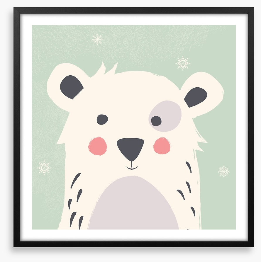 Polar bear with snowflakes