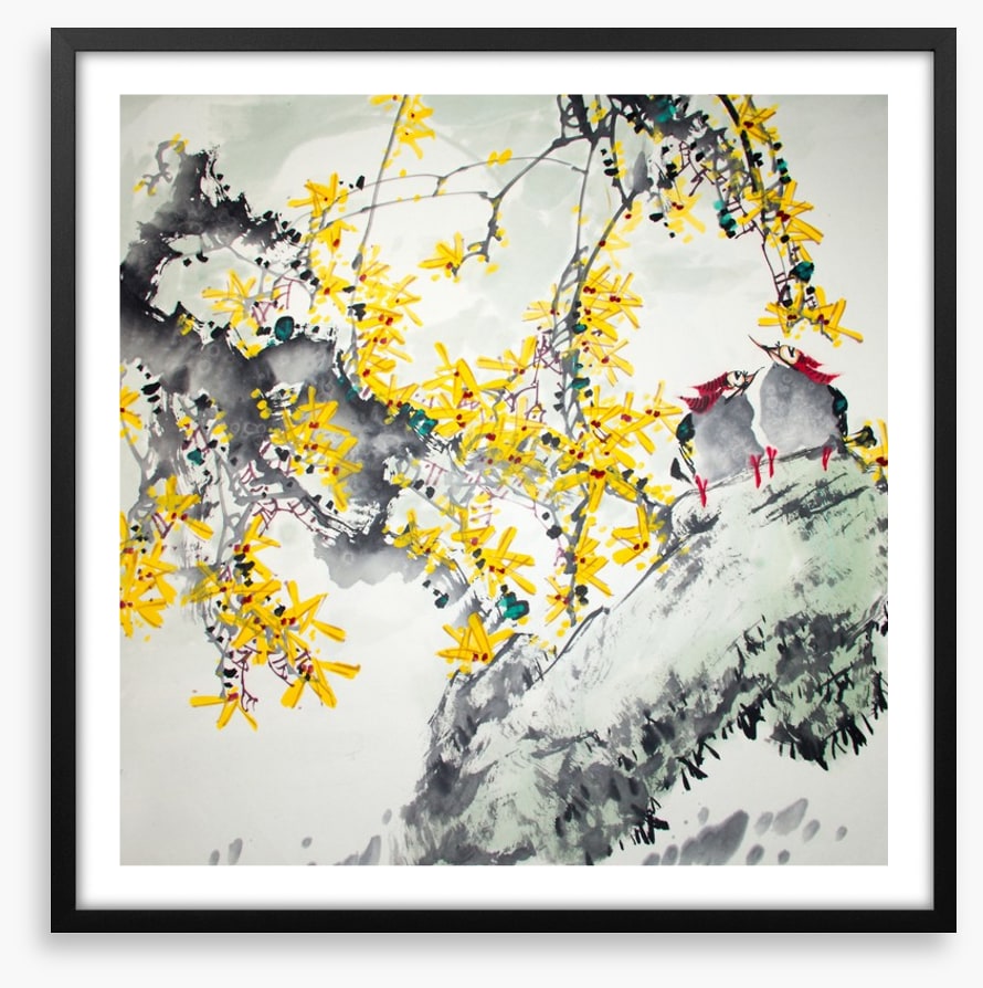 Yellow blossom birds