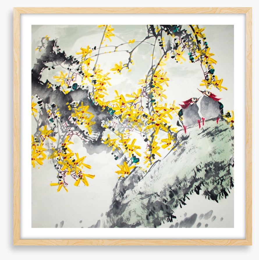Yellow blossom birds