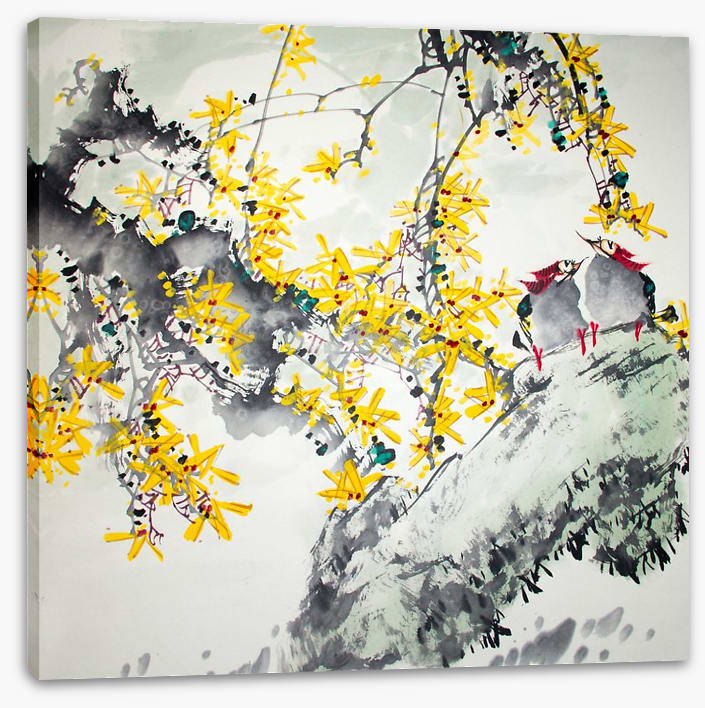 Yellow blossom birds