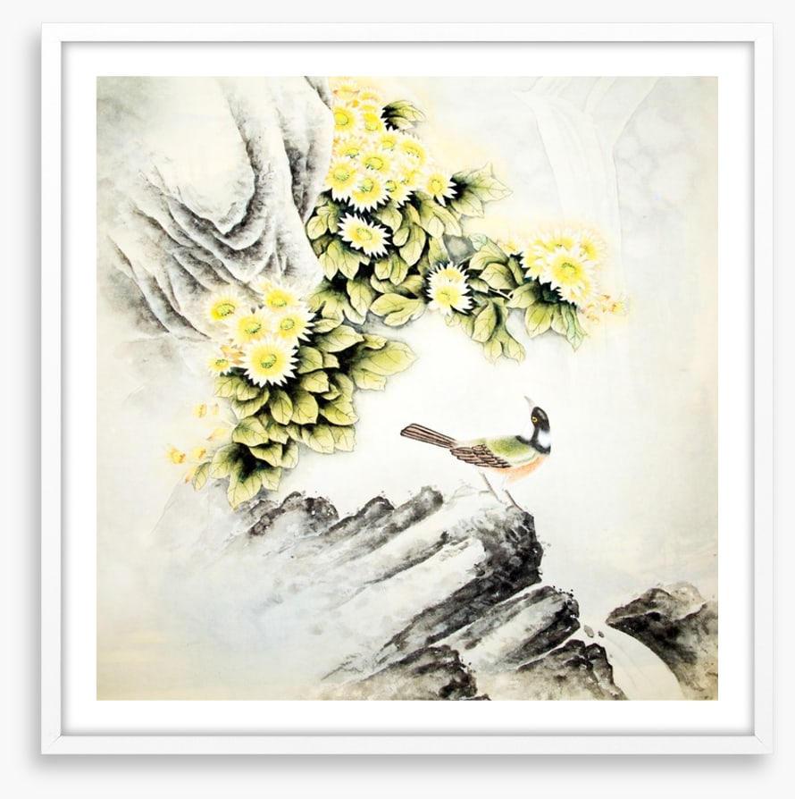 Waterfall blossom bird
