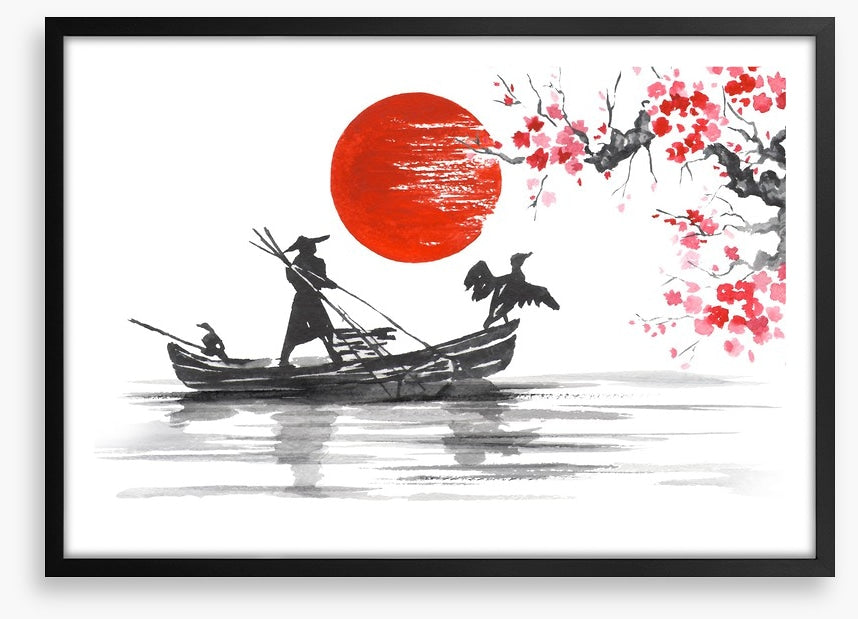 Blood moon and boat