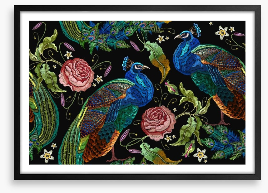 Peacocks and peonies
