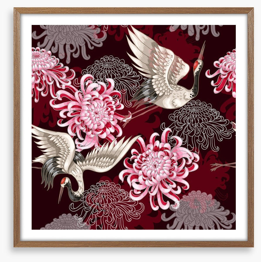 Cranes and chrysanthemums