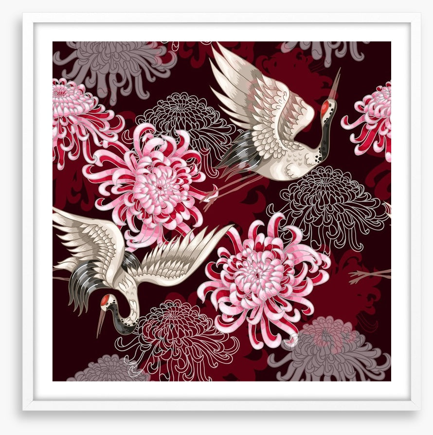 Cranes and chrysanthemums