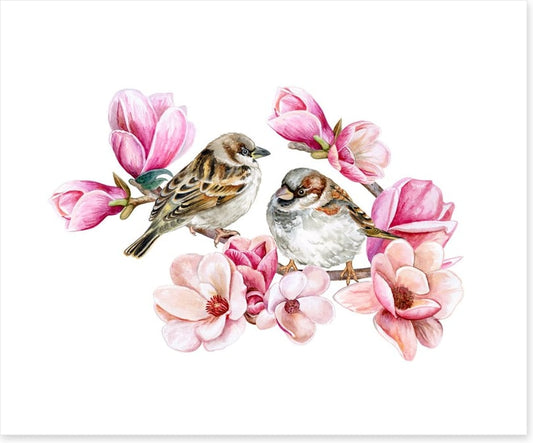 Sparrows in the magnolia