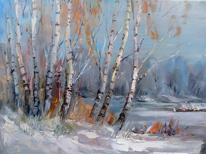 Frozen birch forest