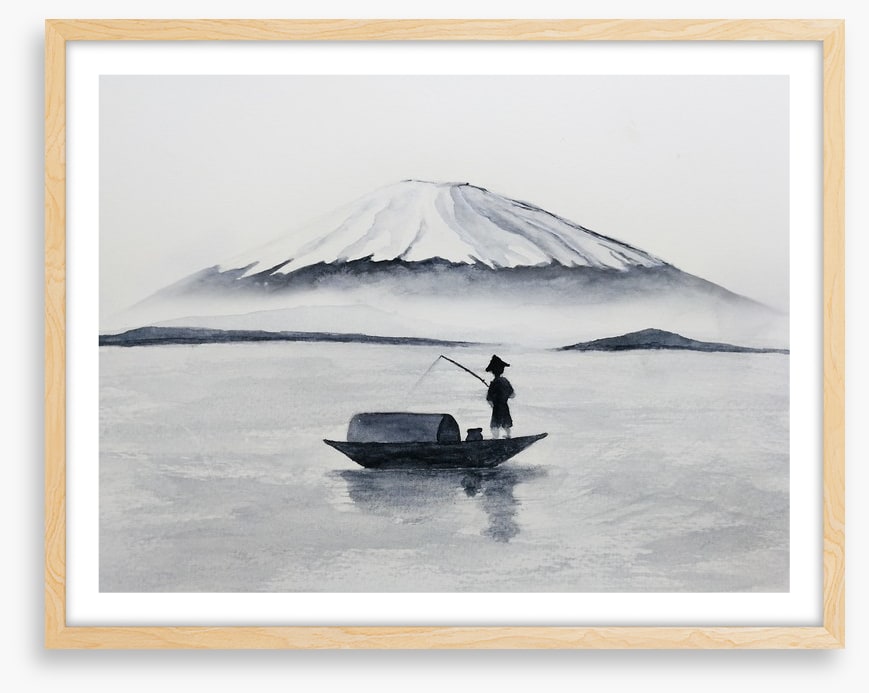 Fishing by Mount Fuji