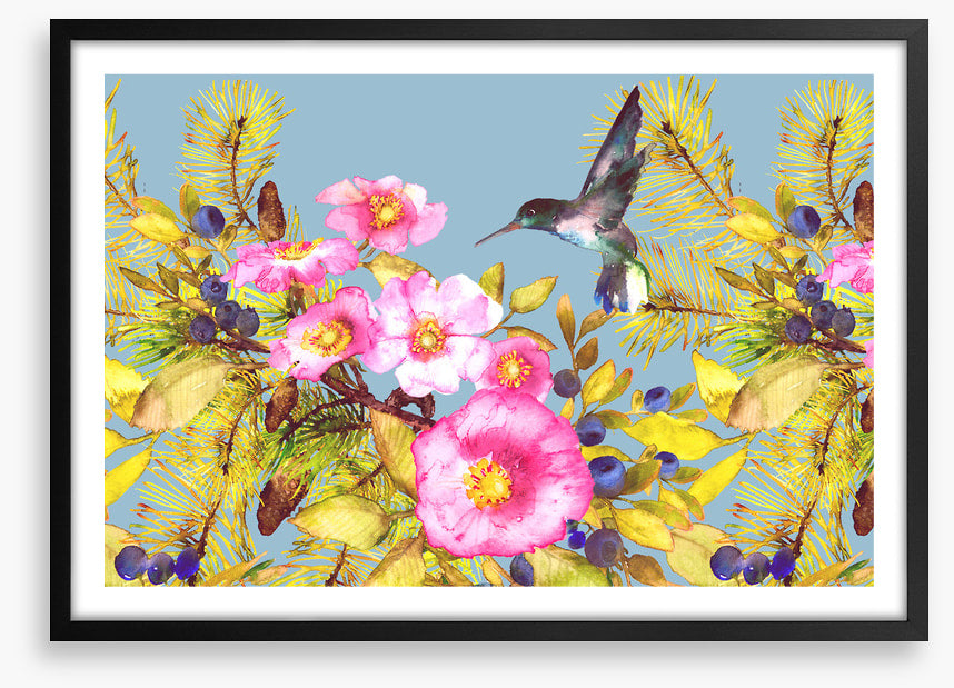 Wild rose hummingbird