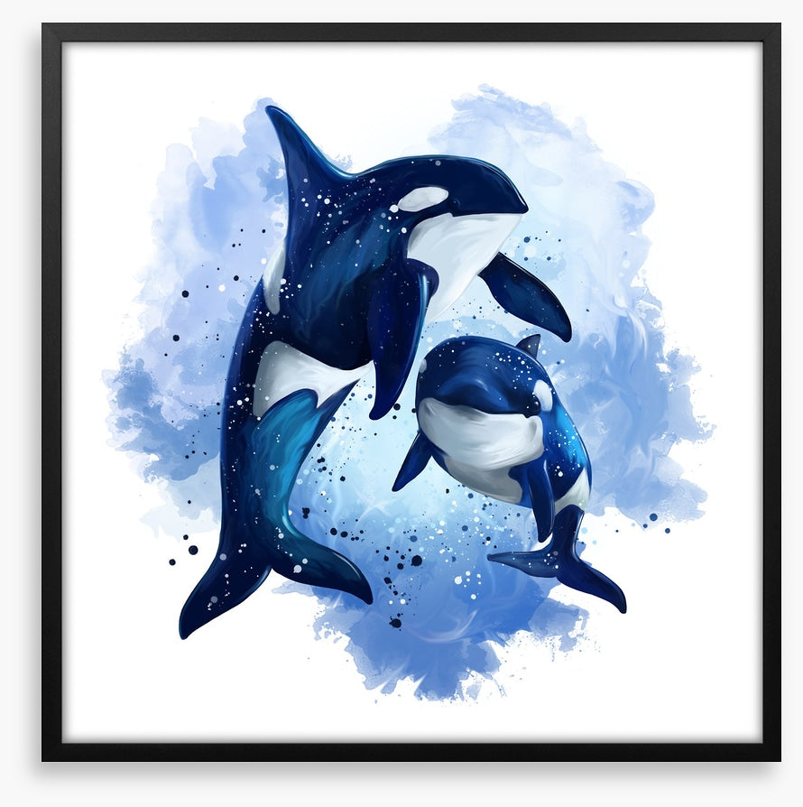 Two blue orcas