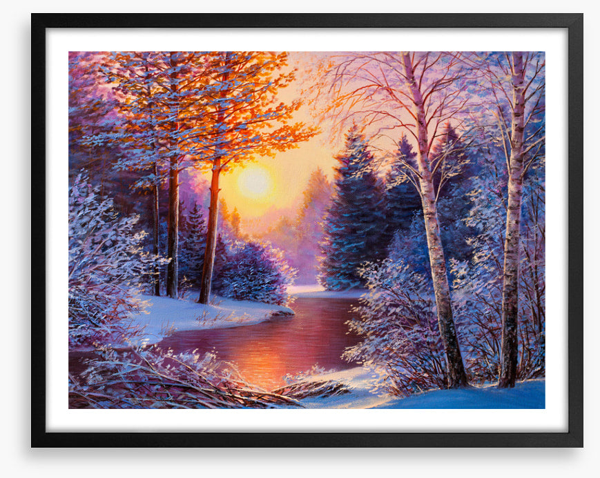 Winter river sunset