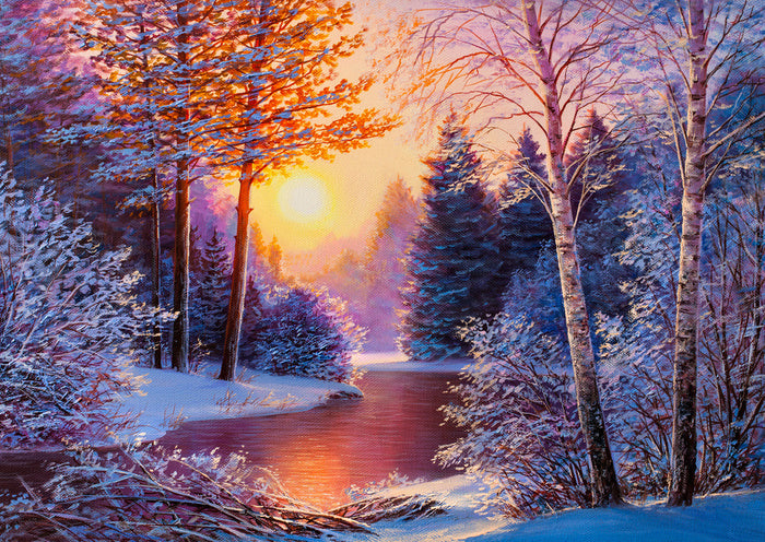 Winter river sunset