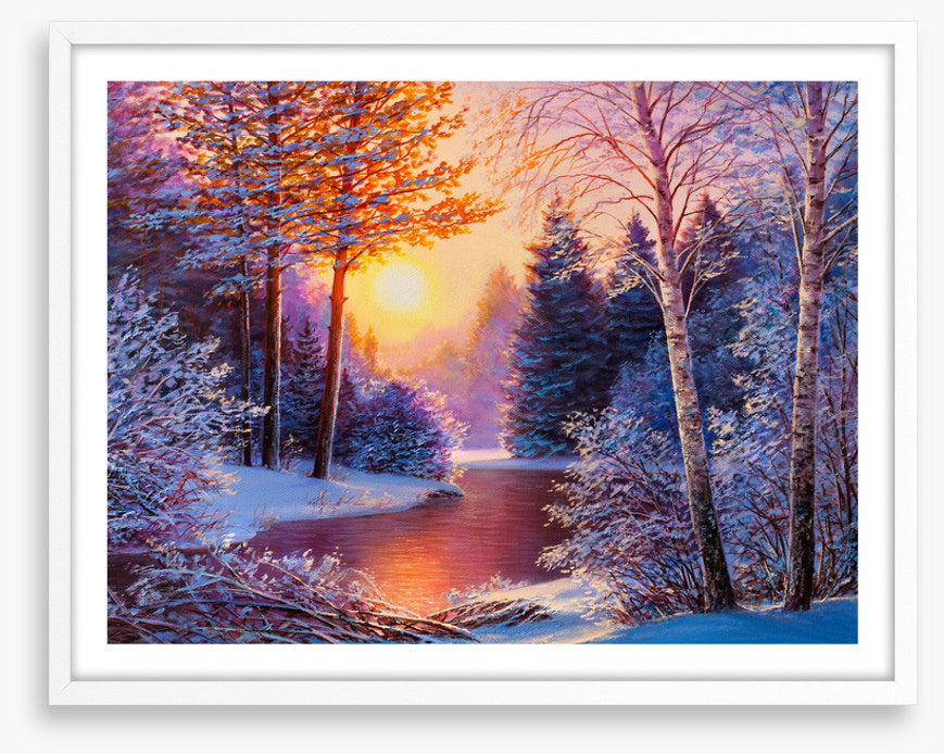 Winter river sunset