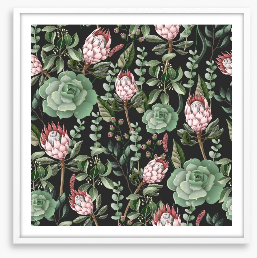 Pink protea leaves
