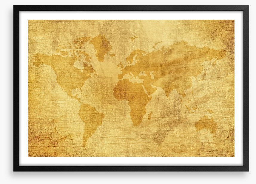 Yellowed world map