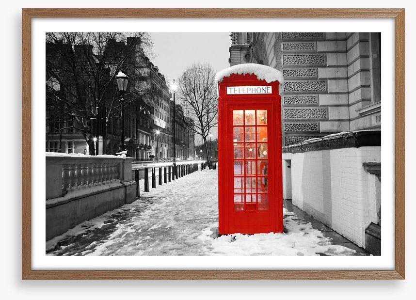 Telephone box in the snow, London