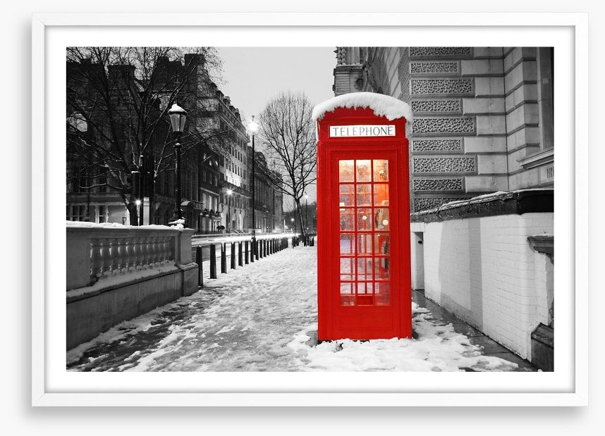 Telephone box in the snow, London