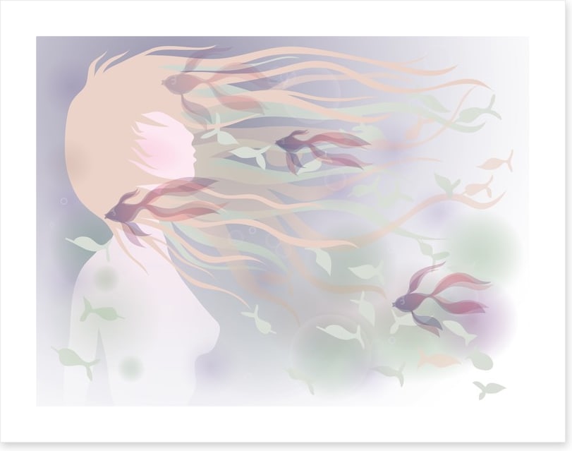 With fishes in her hair