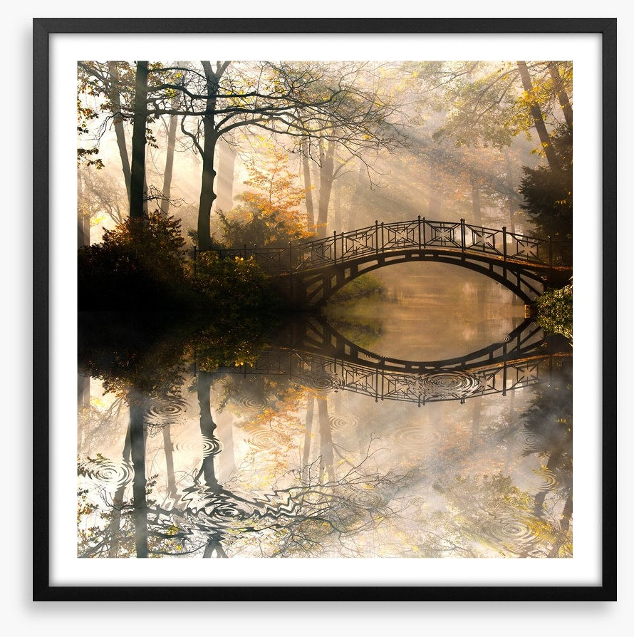 Old bridge in the misty park