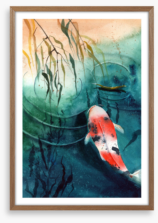 Leafy pond koi
