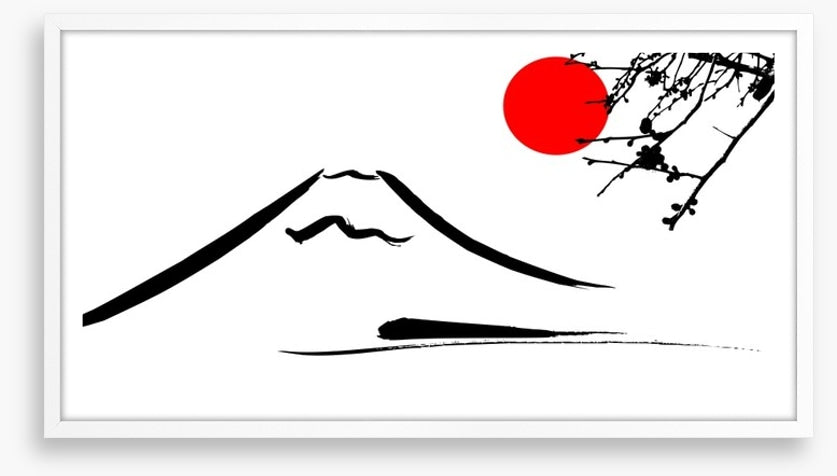Mount Fuji under the big red sun