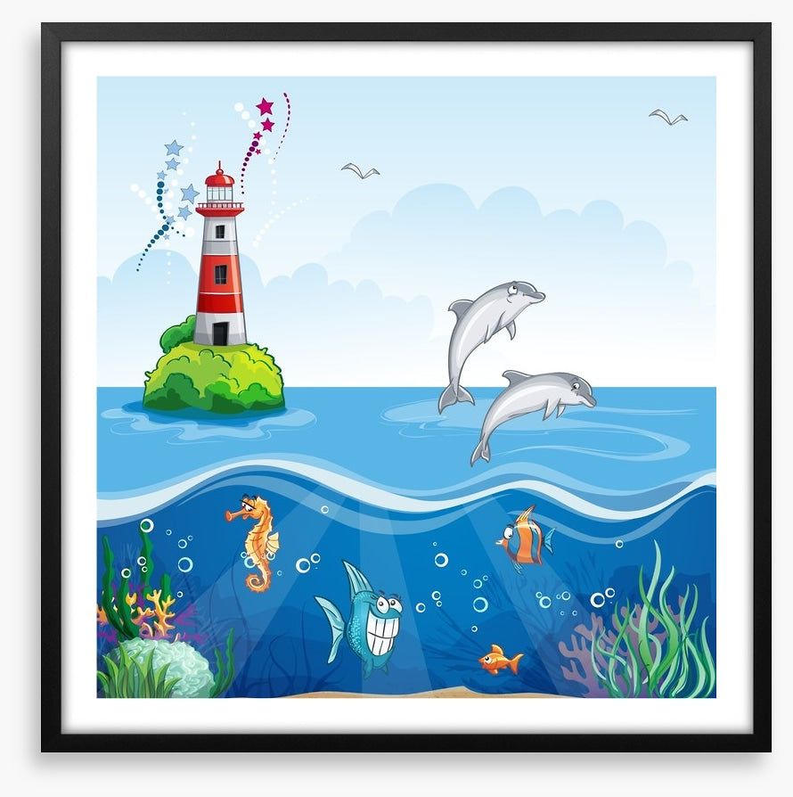 Lighthouse and dolphins