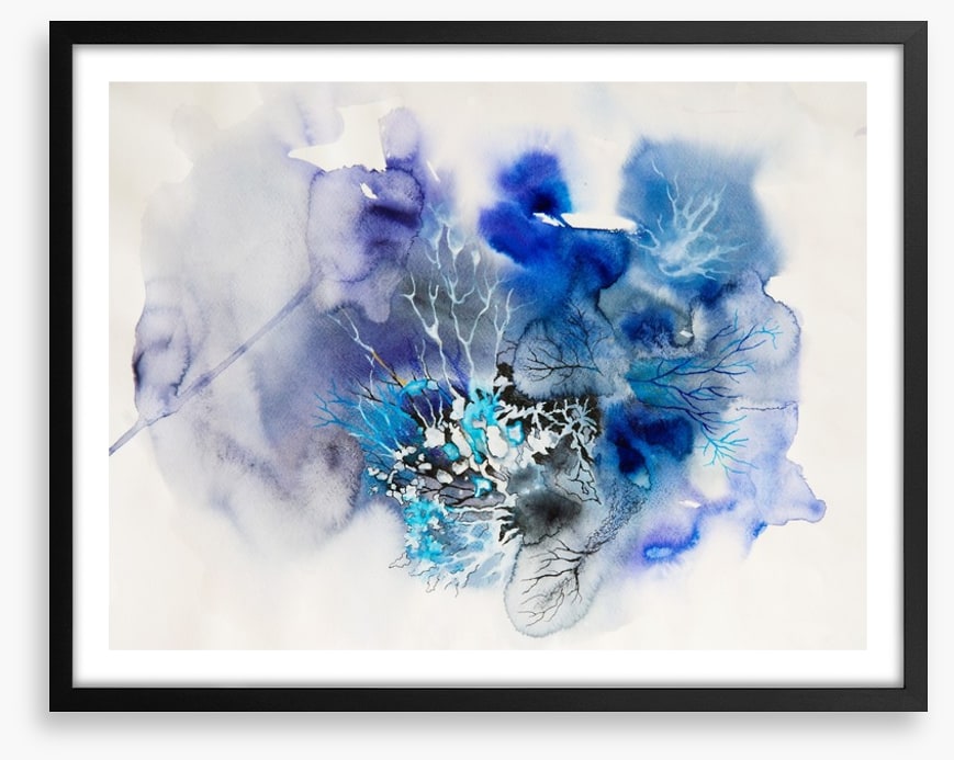 Ink blot abstract in blue