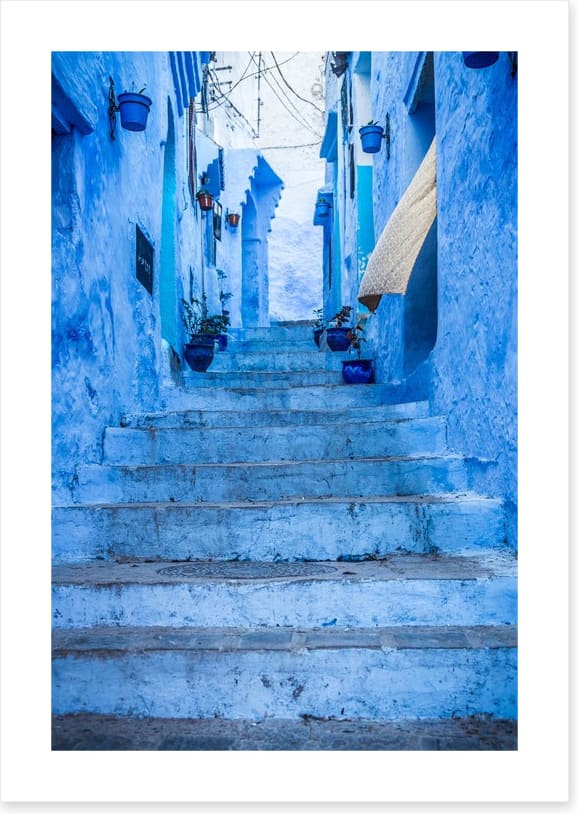 Below the blue steps