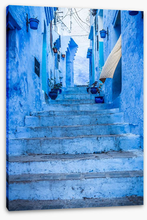 Below the blue steps