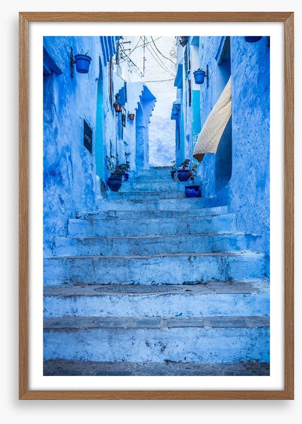Below the blue steps