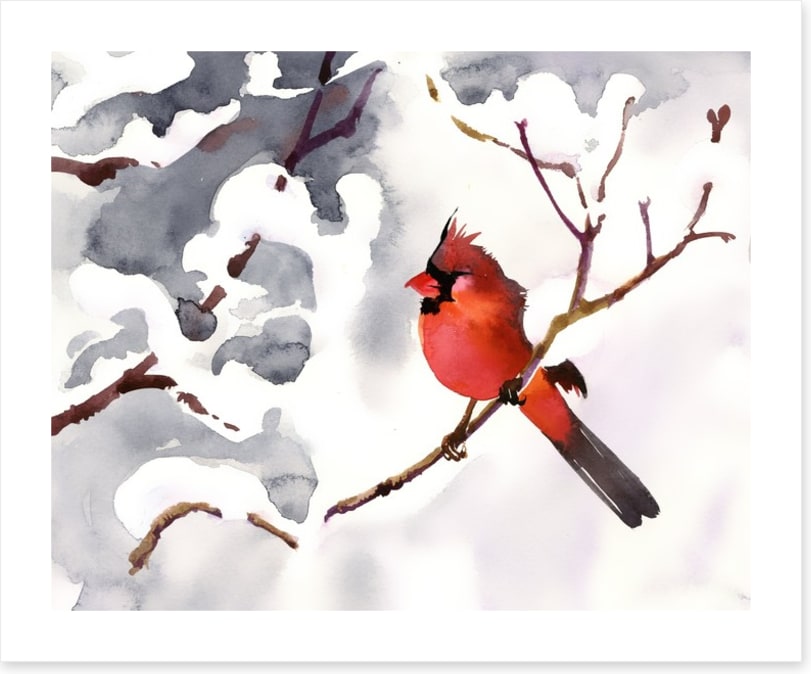 Red snow bird