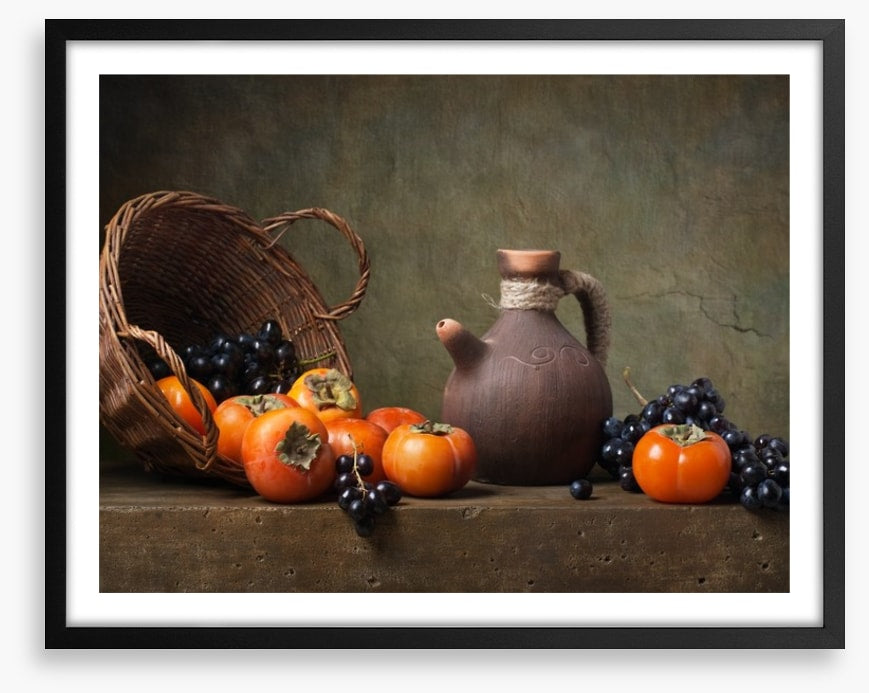 Persimmons and grapes