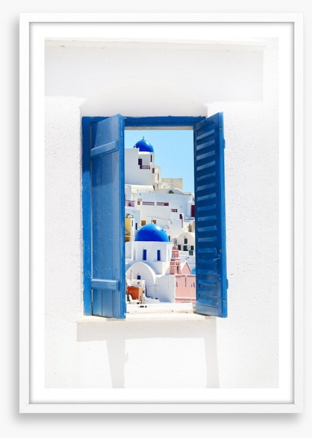 Blue window in Santorini, Greece