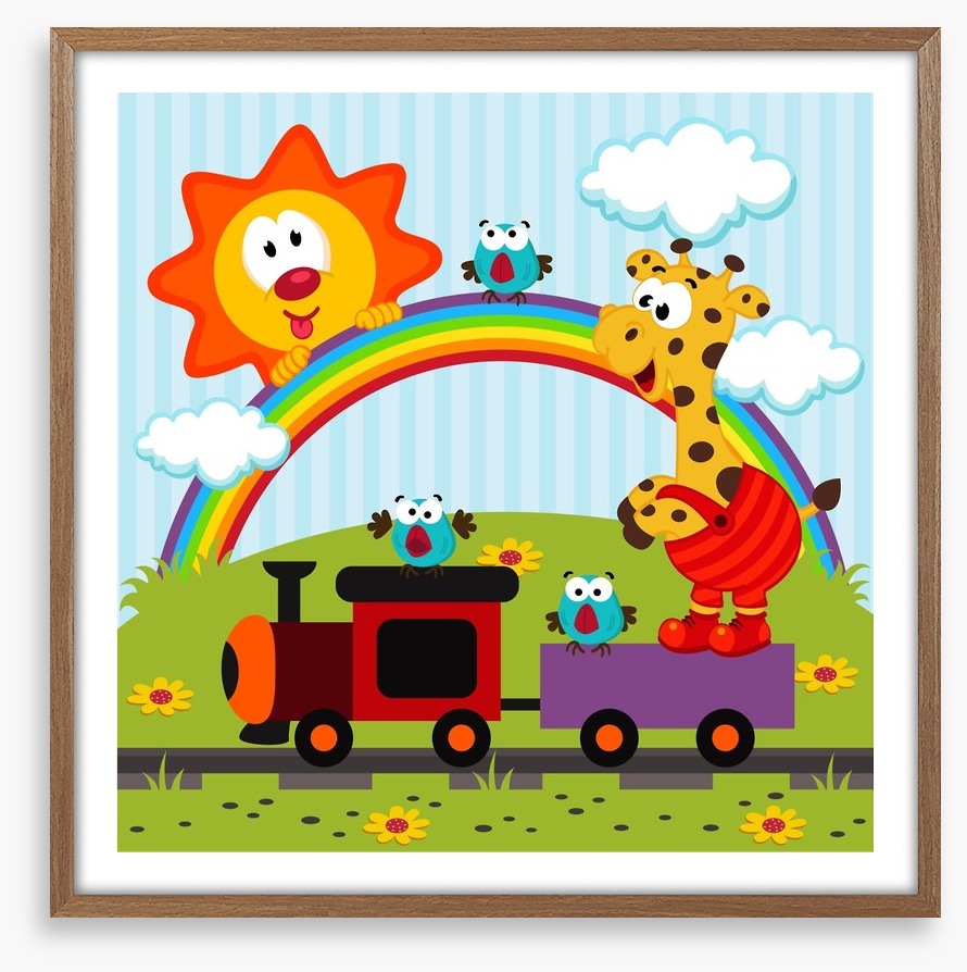 Giraffe travels by train