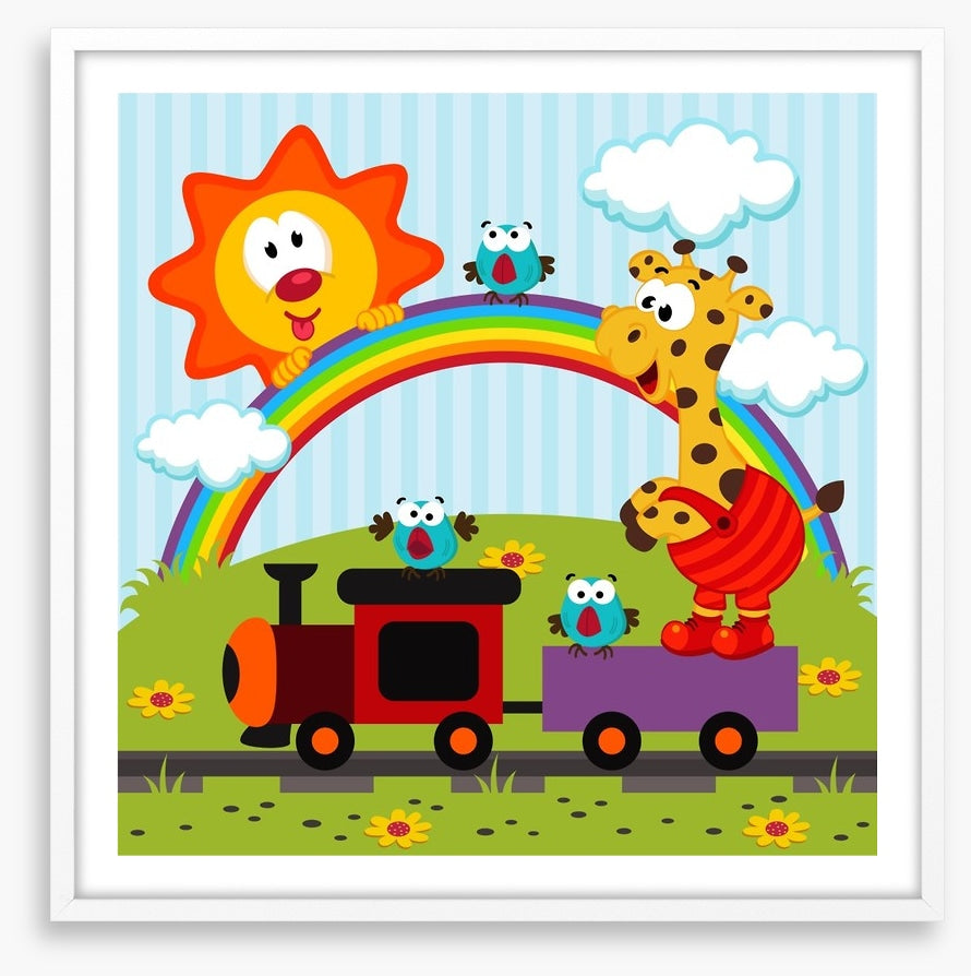 Giraffe travels by train
