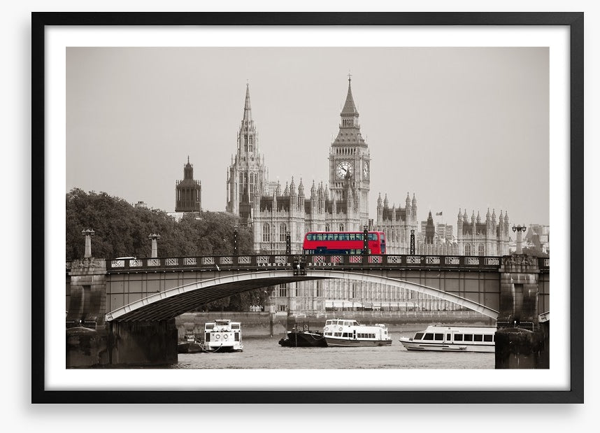 Red bus on the bridge