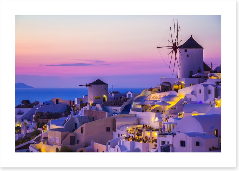 Purple sunset in Santorini, Greece