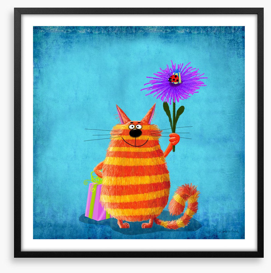 Striped cat with flower