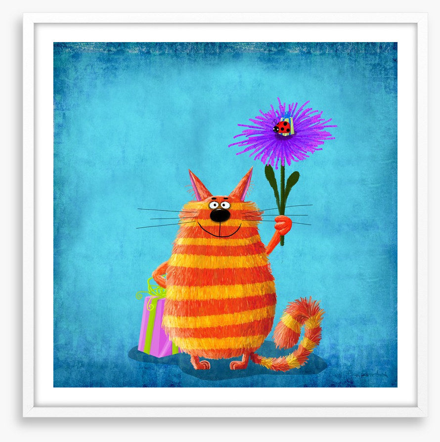 Striped cat with flower