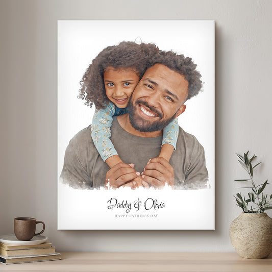 Daddy & Me Modern Art Artistic Design Custom Portrait | Stretched Canvas