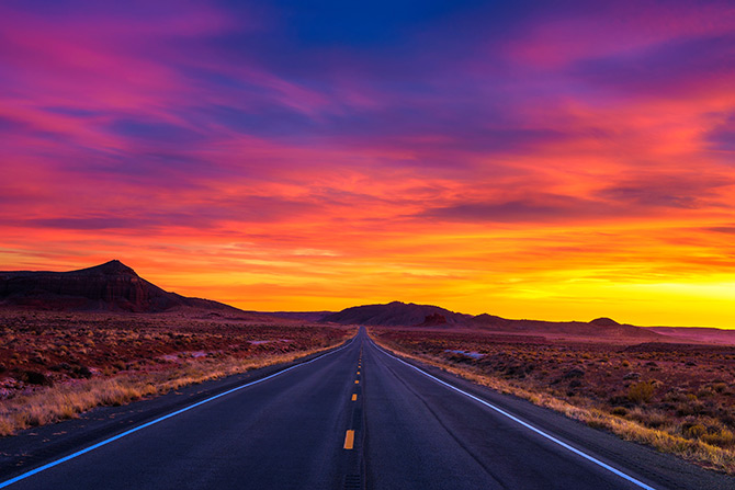 Sunset photography over road