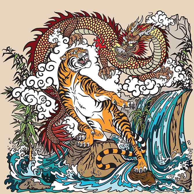 chinese artwork with tigers