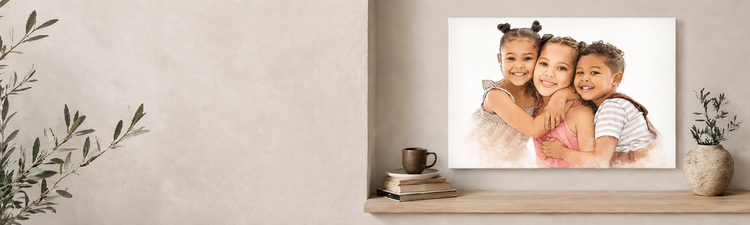 Landscape children photo on canvas hanging on the wall