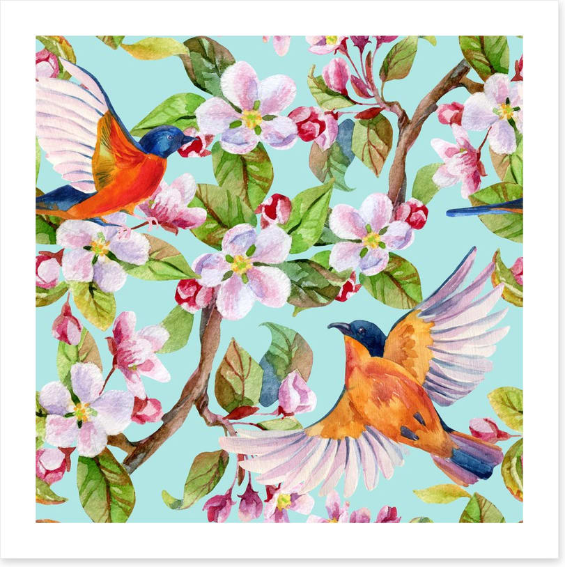 Apple blossom birds