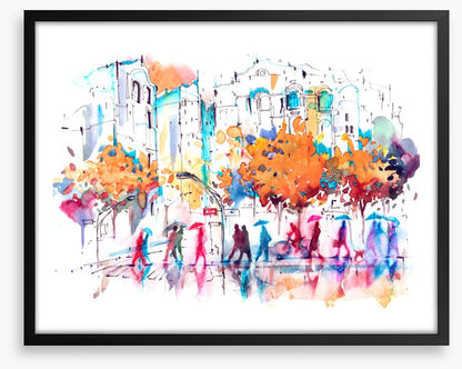 Autumn city rain