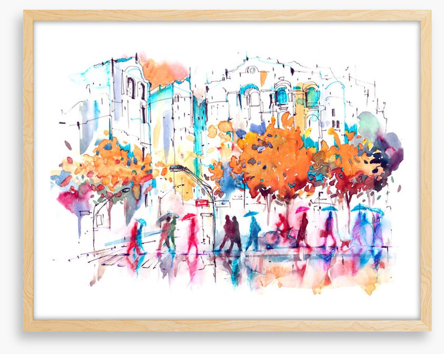 Autumn city rain