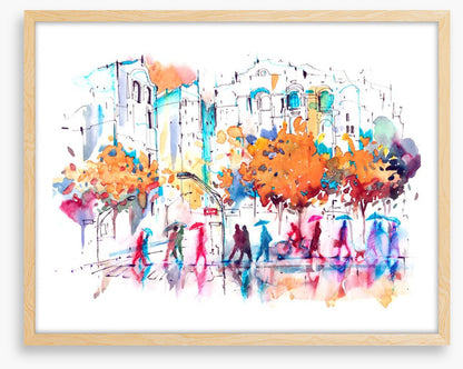 Autumn city rain