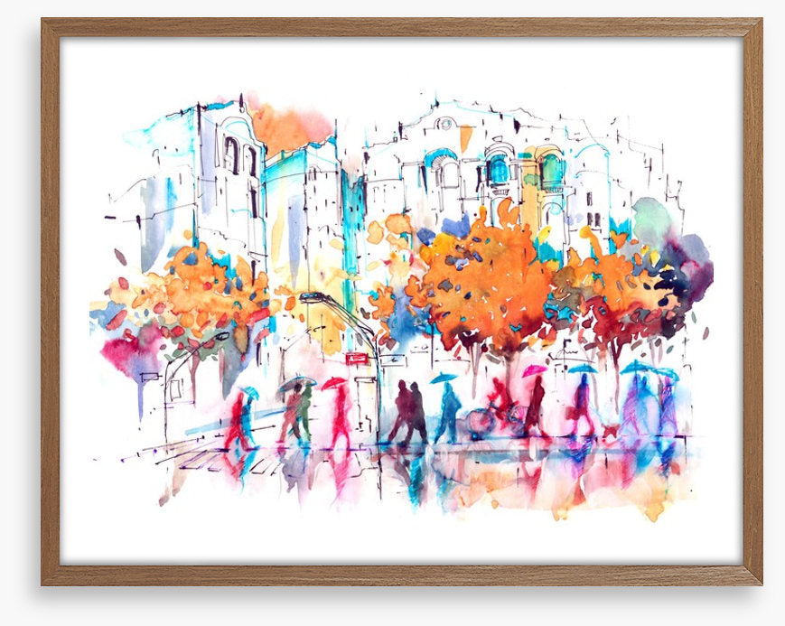 Autumn city rain